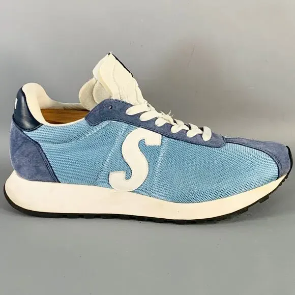 PAUL SMITH Size 11 Blue White Color Block Suede Mesh Lace-Up Sneakers